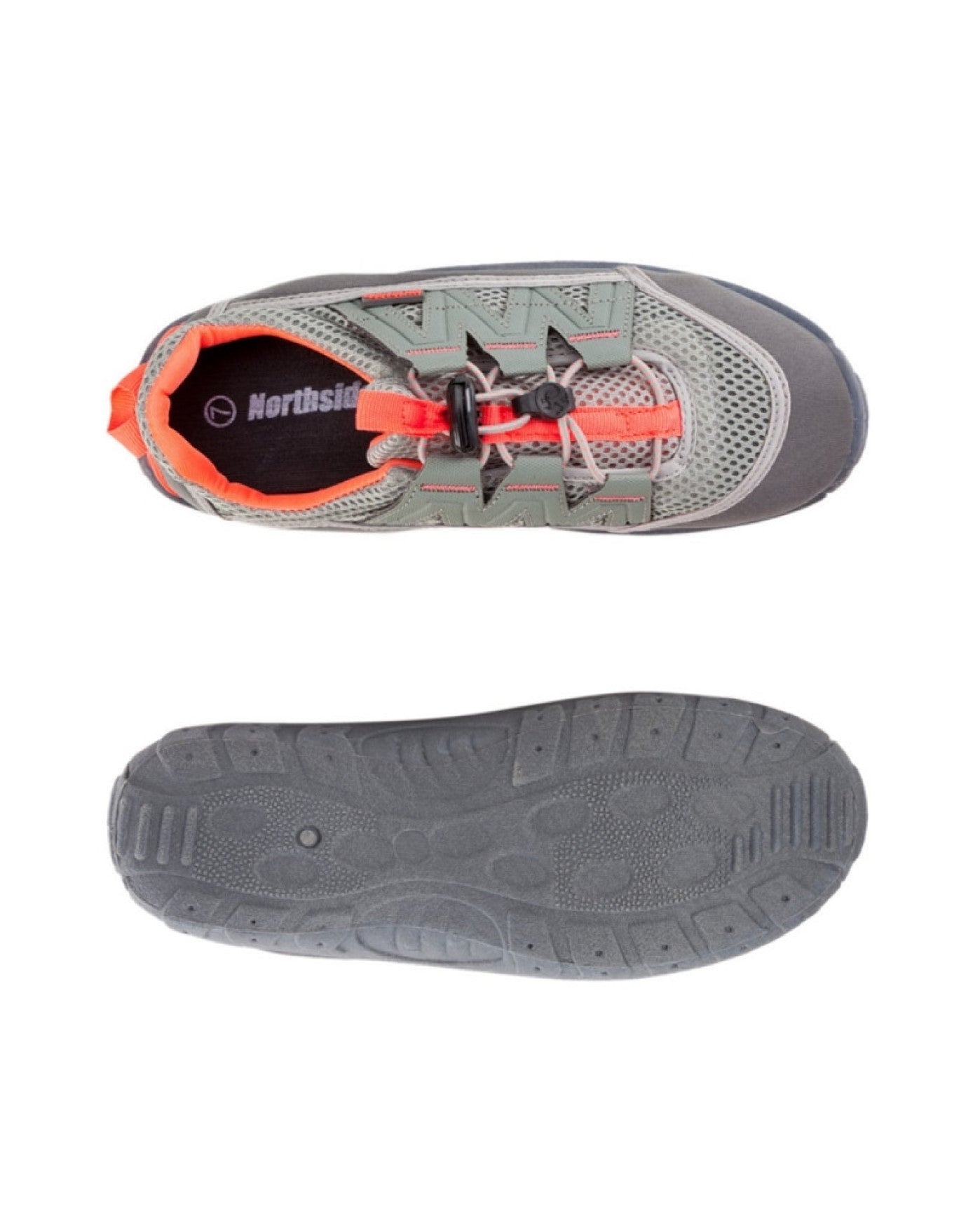 TOP AND BOTTOM VIEW OF NORTHSIDE BRILLE II GRAY AND CORAL WOMEN'S WATER SHOES | 944 NORTHSIDE GRAY