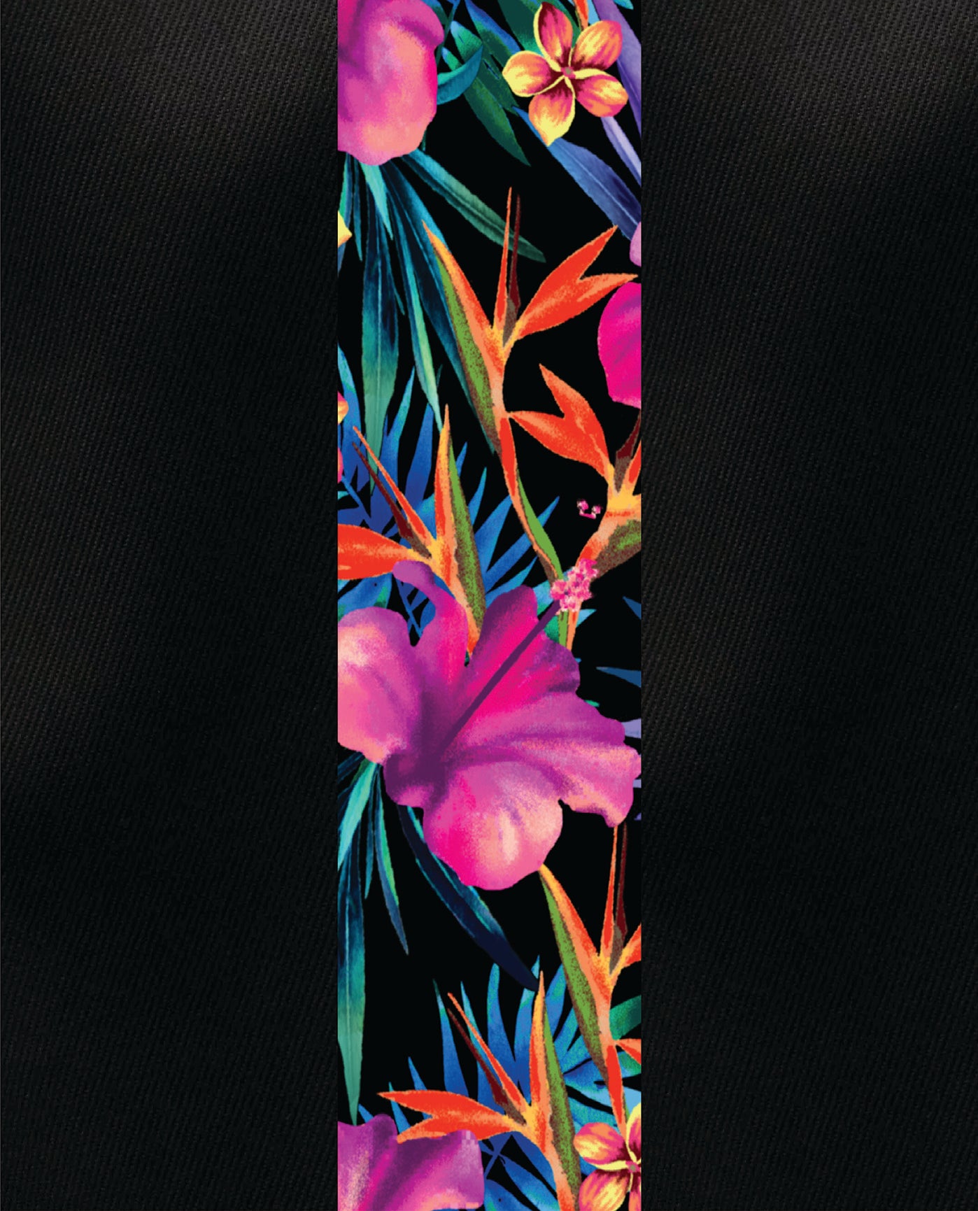 DETAIL VIEW OF CHLORINE RESISTANT AQUAMORE PRINT BLOCK ZIPPER HIGH NECK UNITARD | 026 AQM PARADISE