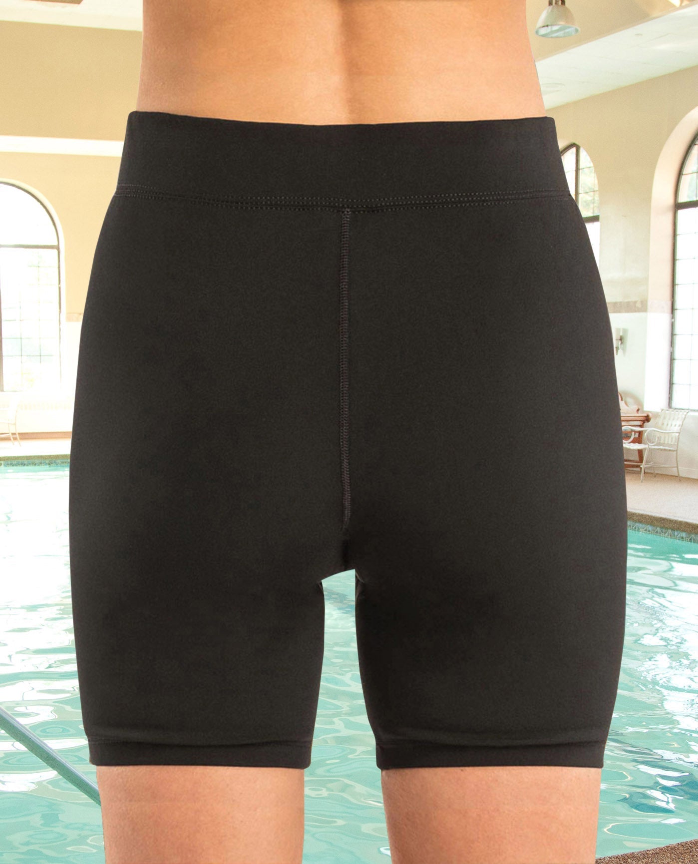 Back View Of CHLORINE RESISTANT DOLFIN SOLID FITTED SWIM SHORT | 790 DOLFIN BLACK