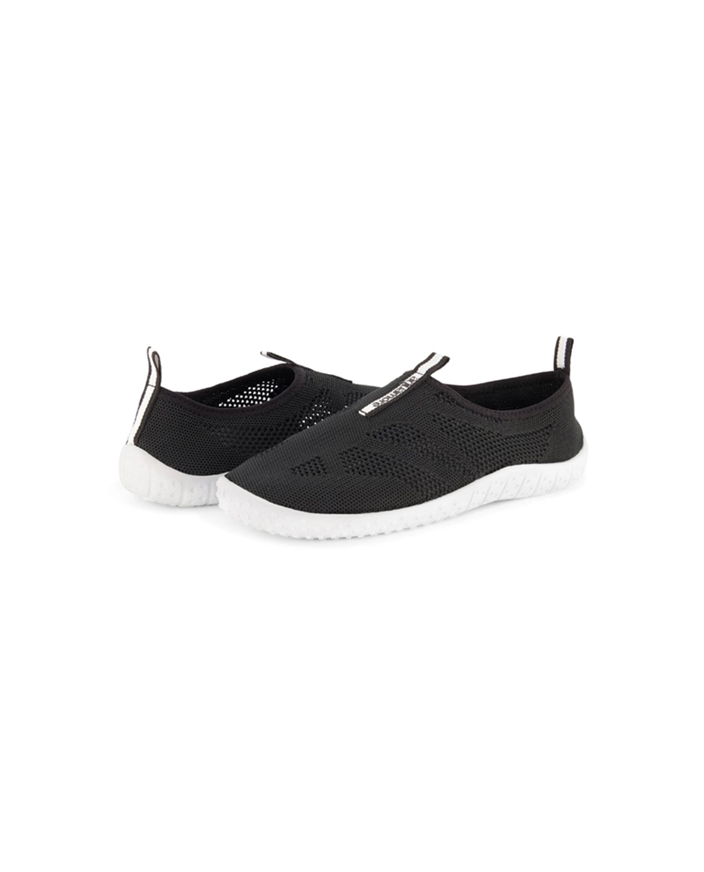 FRONT VIEW OF CHLORINE RESISTANT AQUAMORE COLOR BLOCK MESH AQUA WALKER WOMEN'S WATER SHOE | 101 AQM BLACK