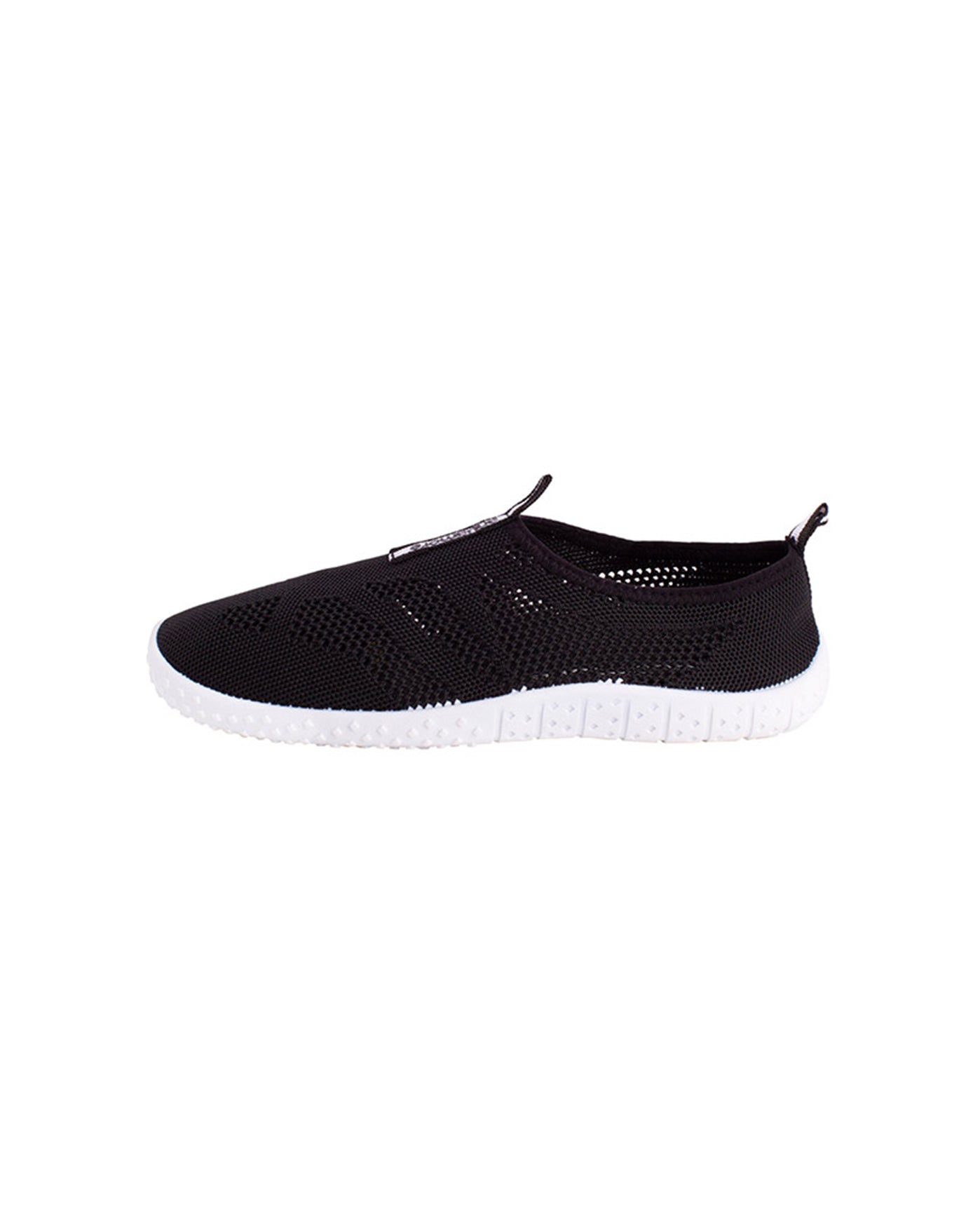 LEFT SIDE VIEW OF CHLORINE RESISTANT AQUAMORE COLOR BLOCK MESH AQUA WALKER WOMEN'S WATER SHOE | 101 AQM BLACK