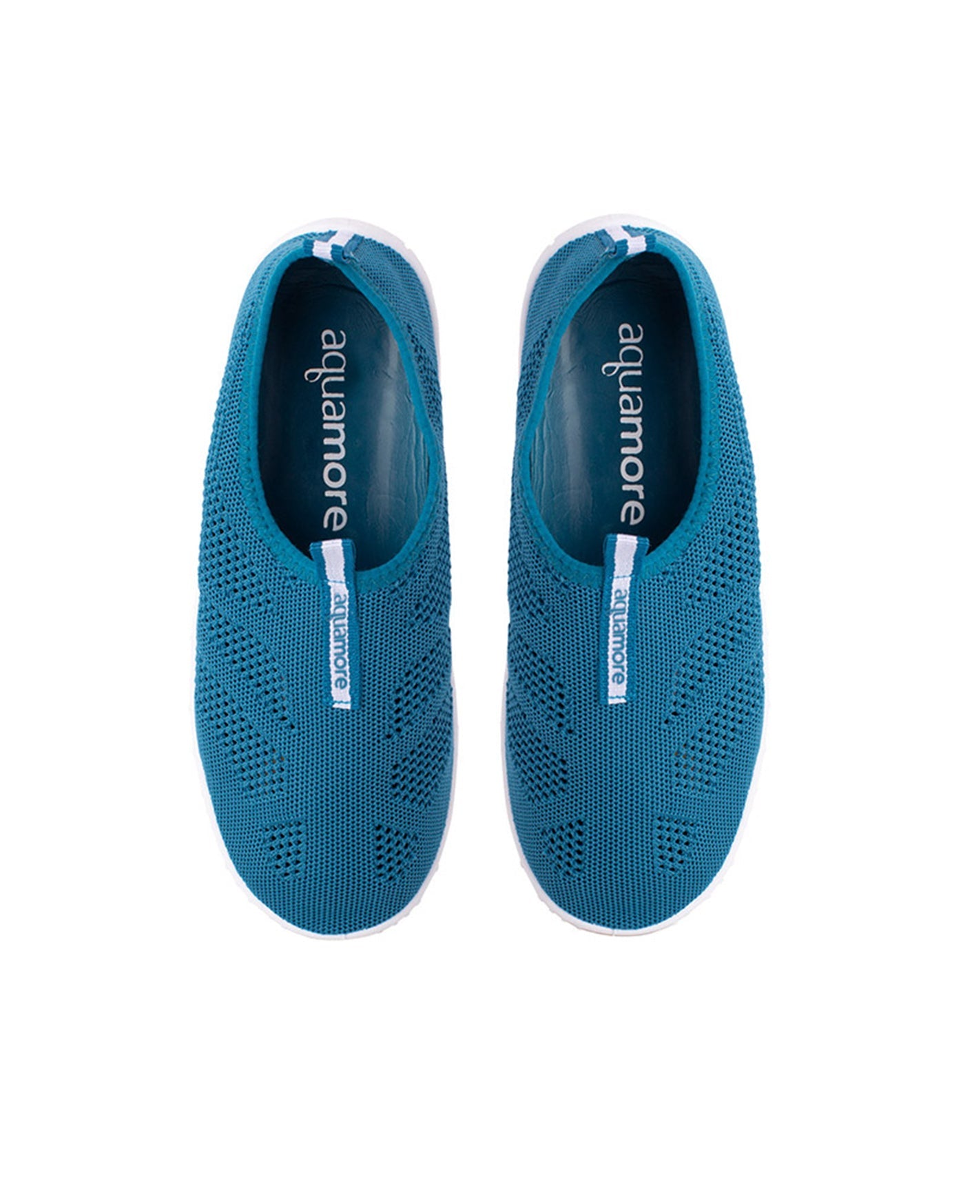 ABOVE VIEW OF CHLORINE RESISTANT AQUAMORE COLOR BLOCK MESH AQUA WALKER WOMEN'S WATER SHOE | 102 AQM DEEP TEAL