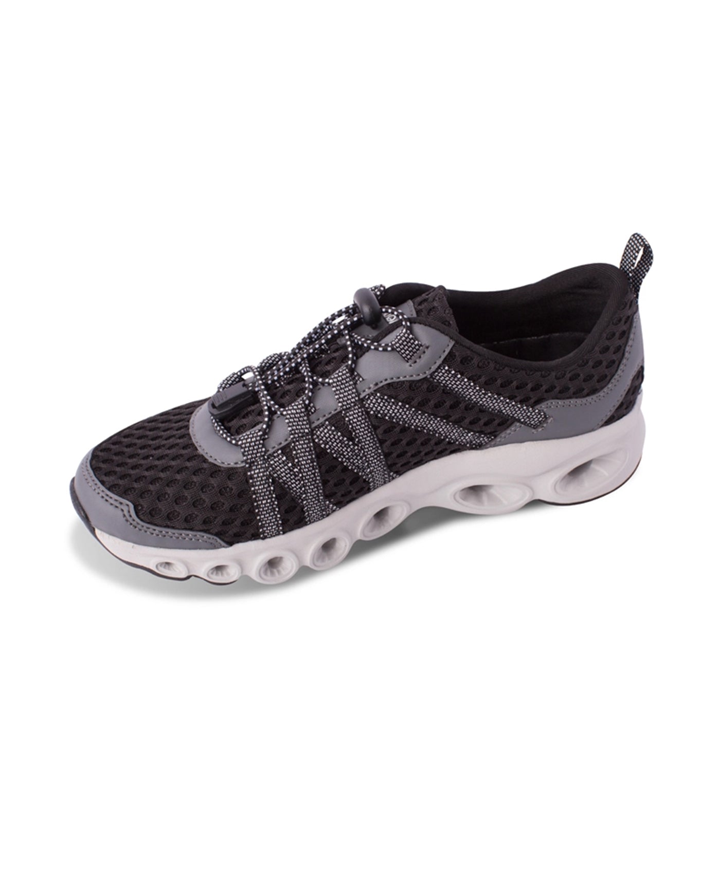 FRONT VIEW OF CHLORINE RESISTANT AQUAMORE COLOR BLOCK AQUACISER WOMEN'S WATER SHOE | 104 AQM BLACK