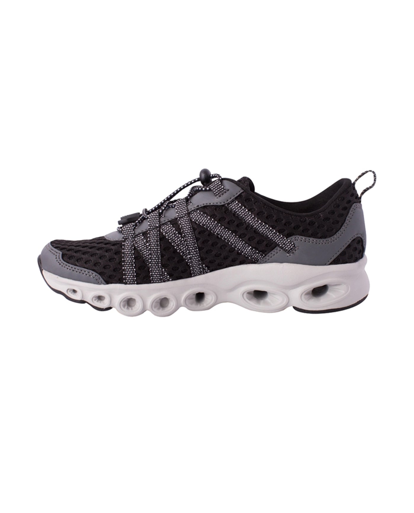 LEFT SIDE VIEW OF CHLORINE RESISTANT AQUAMORE COLOR BLOCK AQUACISER WOMEN'S WATER SHOE | 104 AQM BLACK