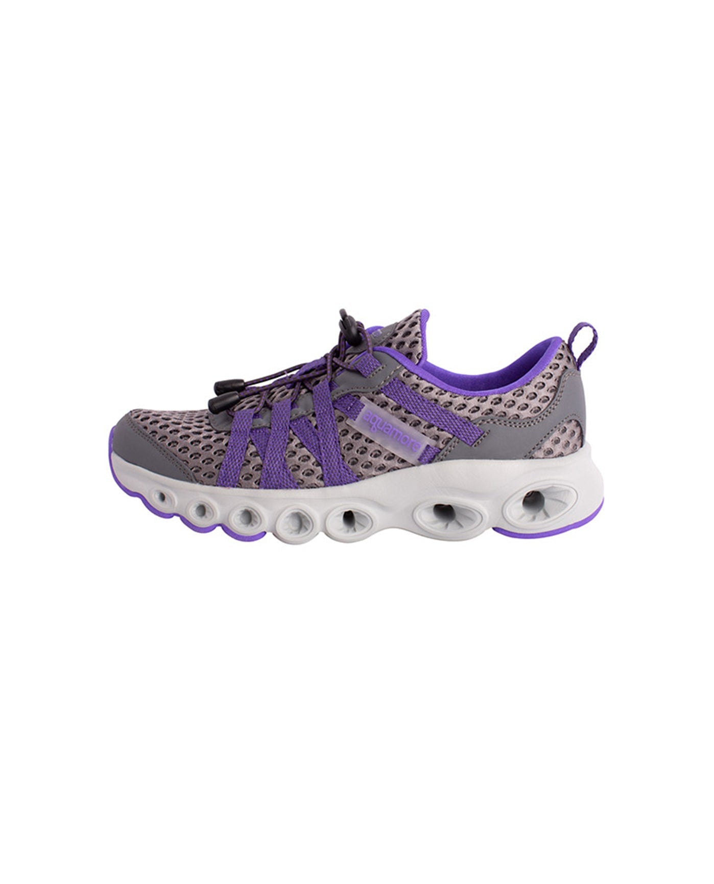 LEFT SIDE VIEW OF CHLORINE RESISTANT AQUAMORE COLOR BLOCK AQUACISER WOMEN'S WATER SHOE | 106 AQM PURPLE