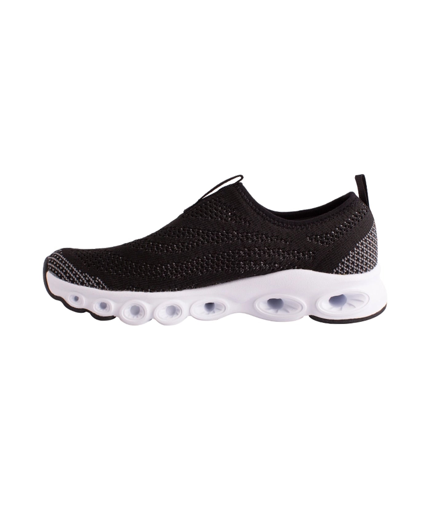LEFT SIDE VIEW OF CHLORINE RESISTANT AQUAMORE COLOR BLOCK AQUA CRUISER WOMEN'S WATER SHOE | 111 AQM BLACK