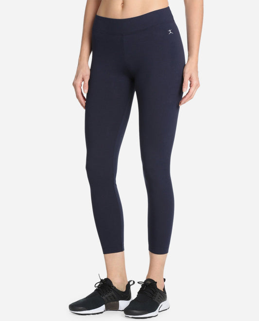 FRONT OF DANSKIN PLUS SIZE MID-RISE ANKLE LEGGING | DSK CHARCOAL MIDNIGHY NAVY