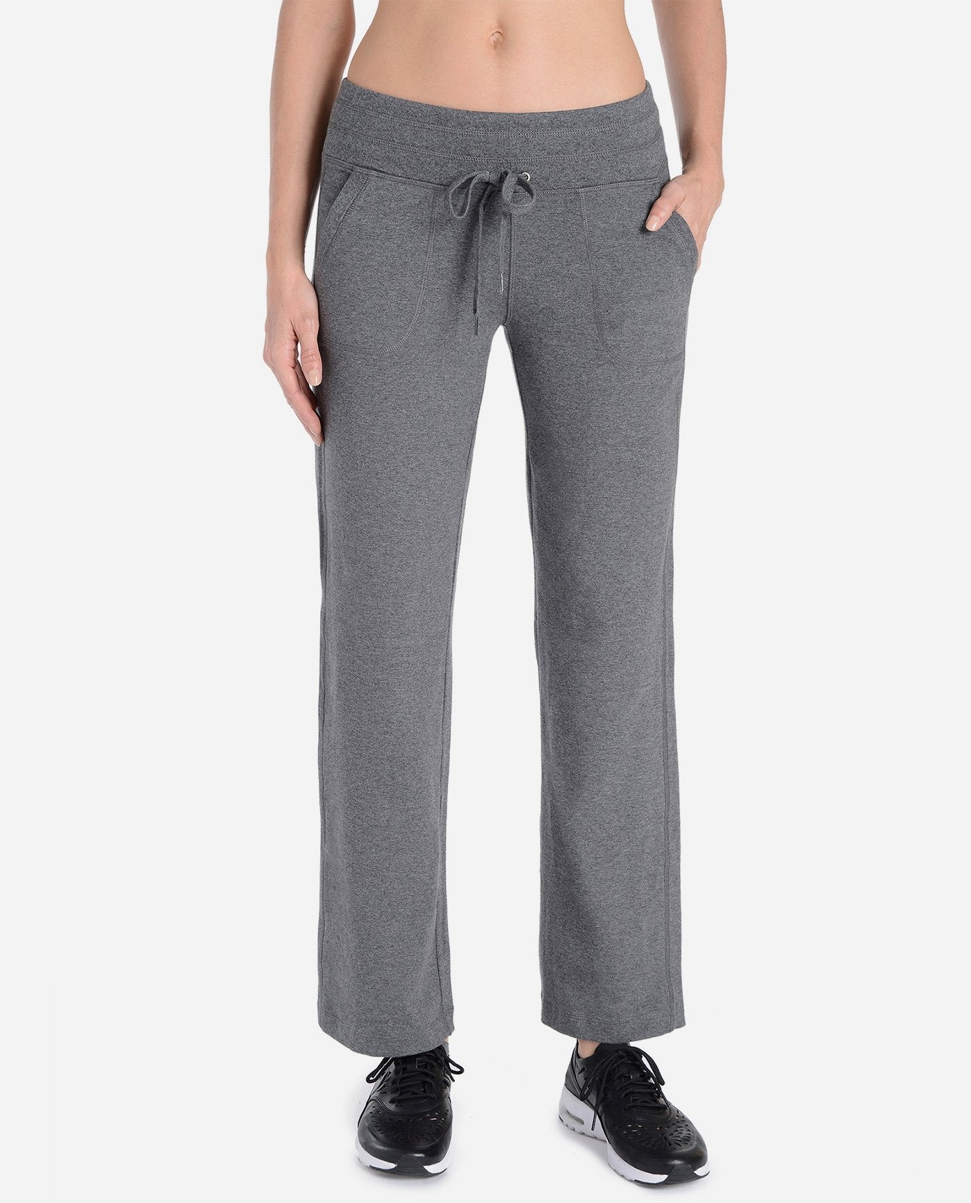 FRONT OF DANSKIN DRAWCORD PANT | DSK CHARCOAL GREY HEATHER