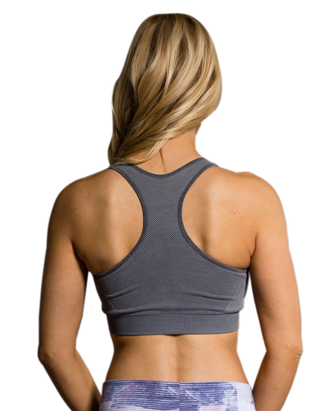 BACK OF ONZIE SEAMLESS STONEWASH LOW IMPACT SPORTS BRA| ONZ GREY