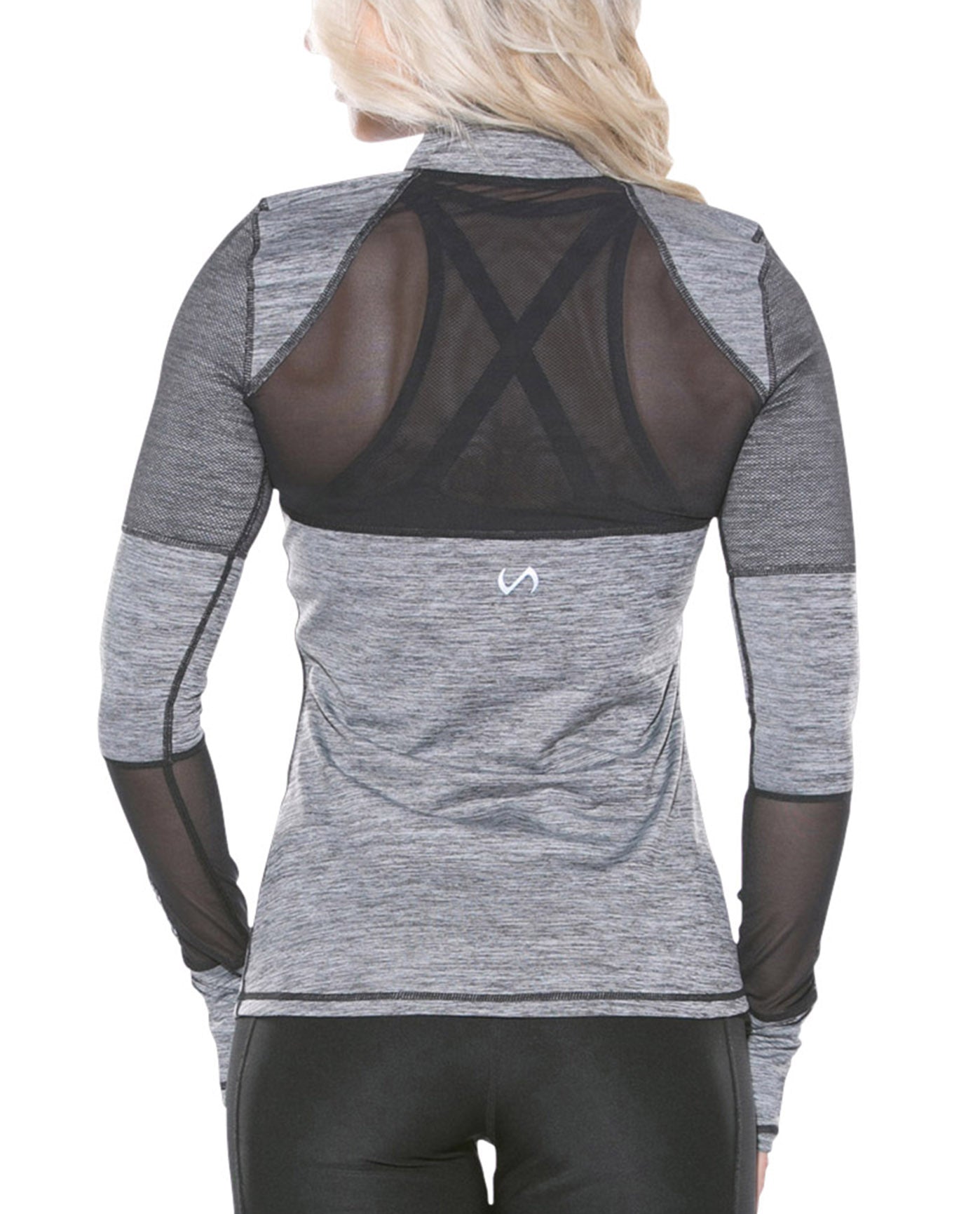 BACK OF TLF APPAREL MUSE BARDOT MESH PANEL LONG SLEEVE TOP | TLF GRAPHITE HEATHER