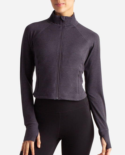 FRONT OF DANSKIN CROPPED MELANGE JACKET | DSK BLACK SALT HEATHER