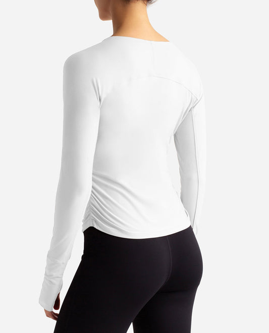 BACK OF DANSKIN BARRE WRAP LONG SLEEVE TOP | DSK BRIGHT WHITE