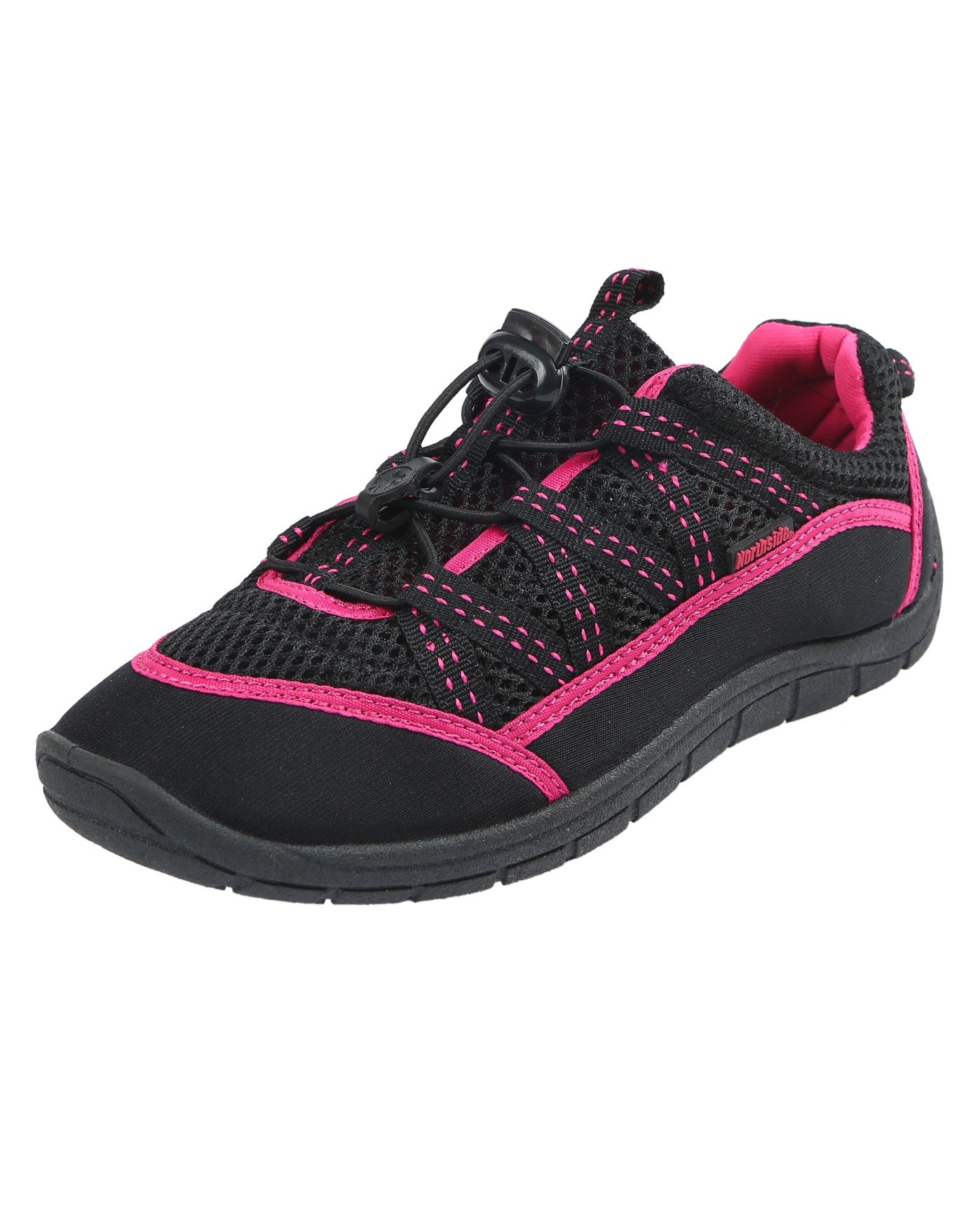 FRONT VIEW OF NORTHSIDE BRILLE II BLACK AND FUCHSIA WOMEN'S WATER SHOES | BKF NORTHSIDE BLACK