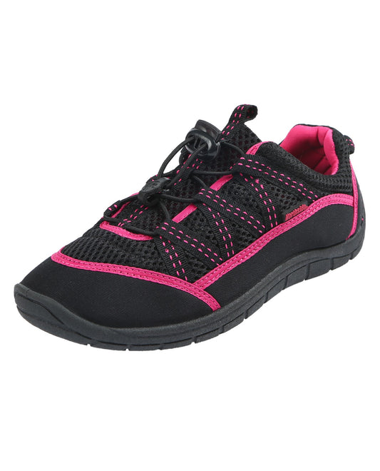 FRONT VIEW OF NORTHSIDE BRILLE II BLACK AND FUCHSIA WOMEN'S WATER SHOES | BKF NORTHSIDE BLACK