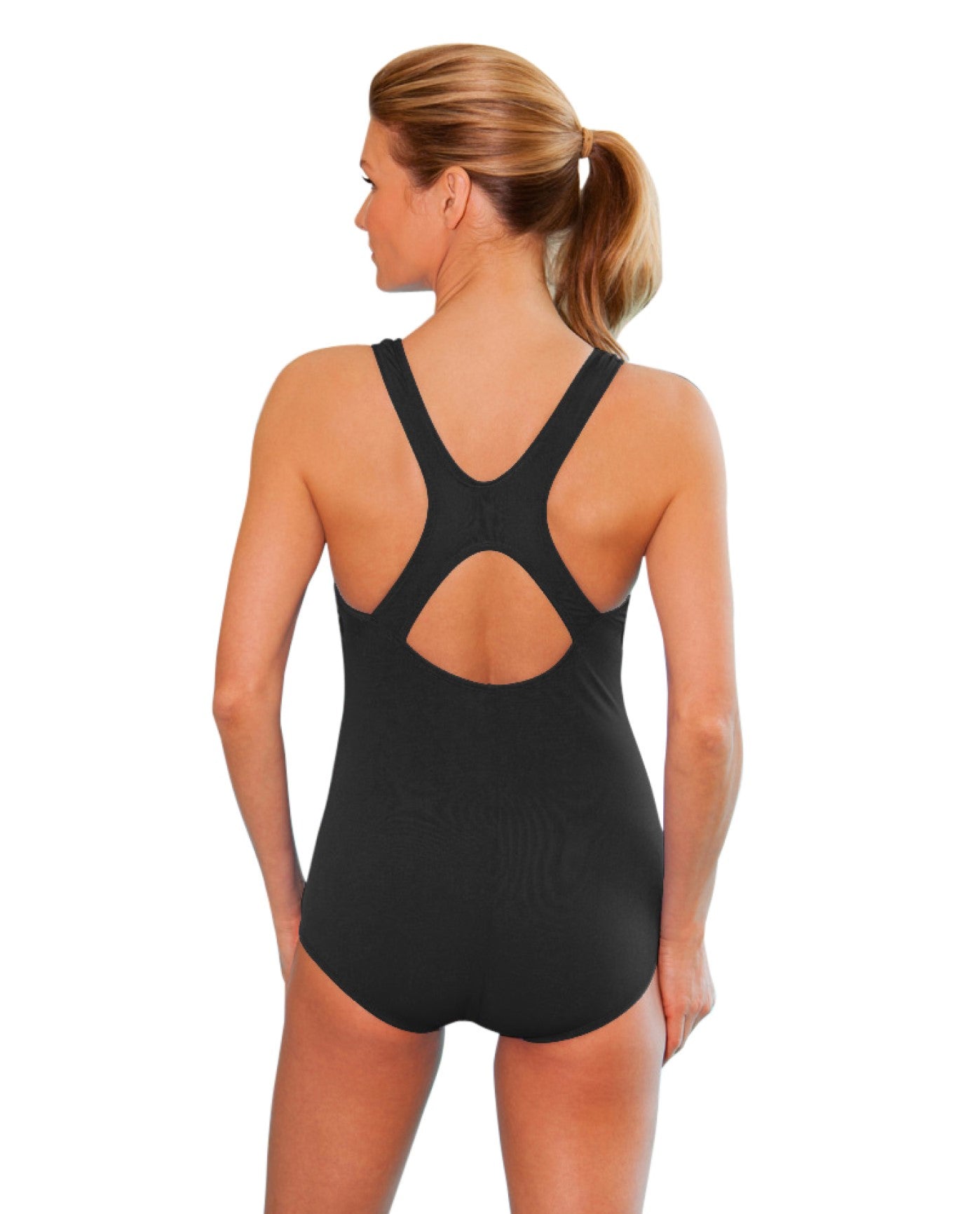 BACK OF CHLORINE RESISTANT DOLFIN BLACK SOLID POWER BACK TANK ONE PIECE SWIMSUIT | 790 DOLFIN BLACK