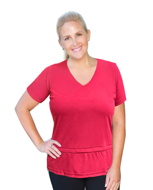 FRONT OF ALWAYS FOR ME ACTIVE PLUS SIZE PEPLUM T-SHIRT | AFM MAGENTA