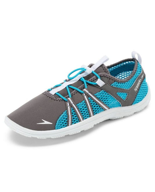 FRONT OF SPEEDO GREY AND TURQUOISE WOMEN'S SEASIDE LACE WATER SHOES | 068 SPEEDO GREY