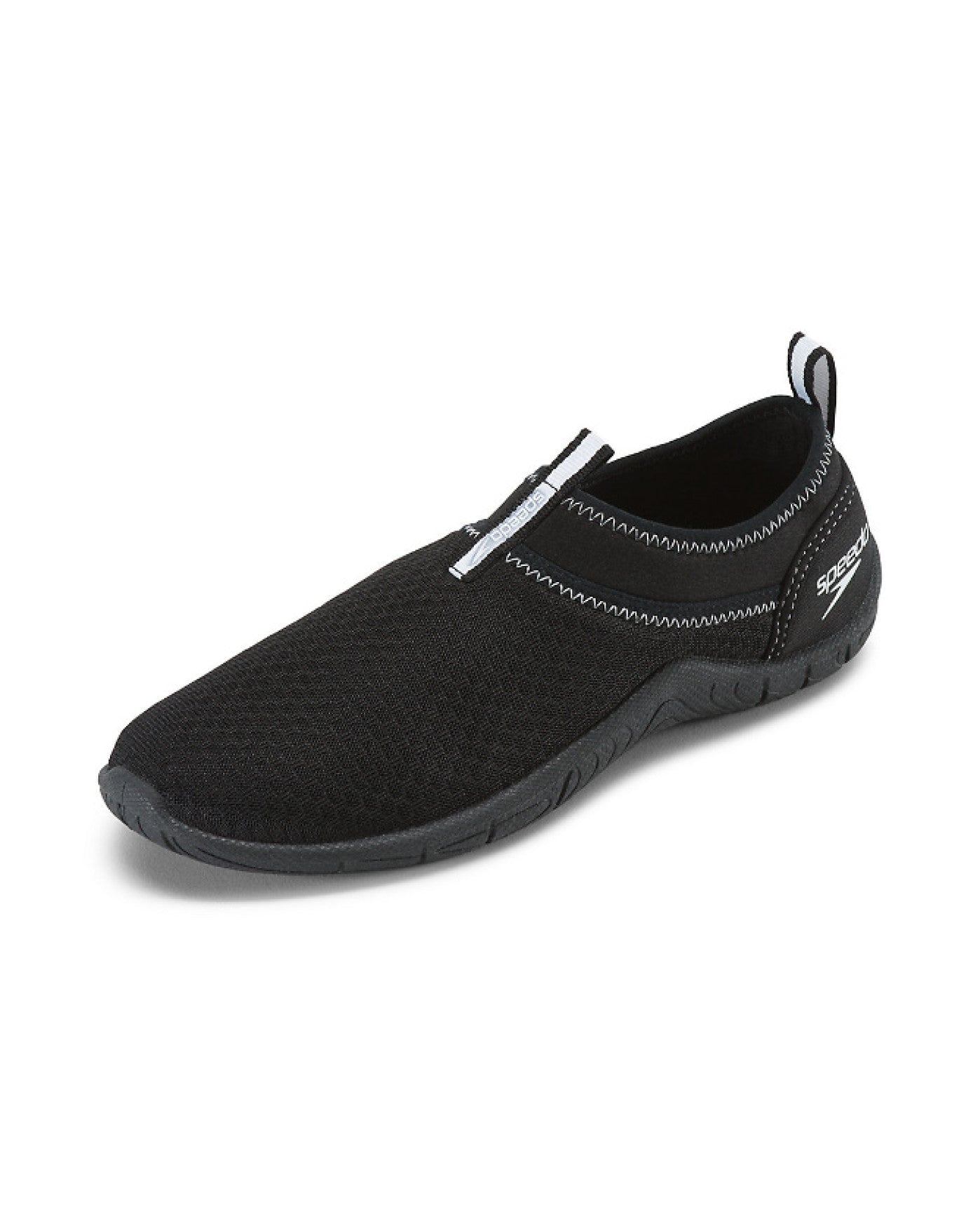FRONT OF SPEEDO BLACK AND WHITE WOMEN'S TIDAL CRUISER WATER SHOES | 980 SPEEDO BLACK