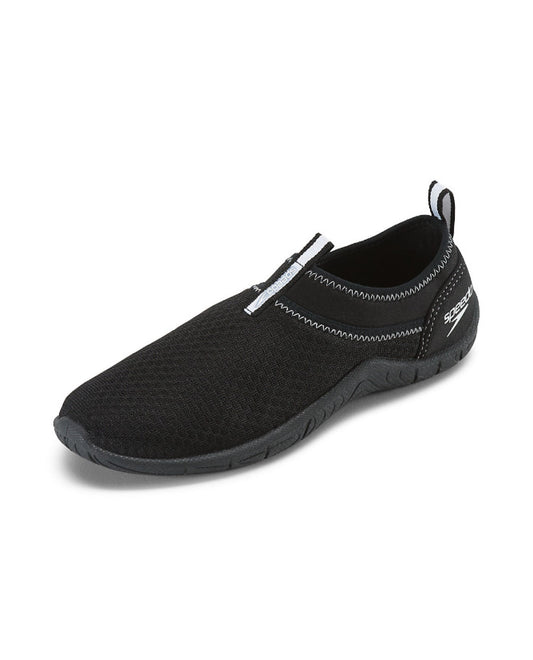 FRONT OF SPEEDO BLACK AND WHITE WOMEN'S TIDAL CRUISER WATER SHOES | 980 SPEEDO BLACK
