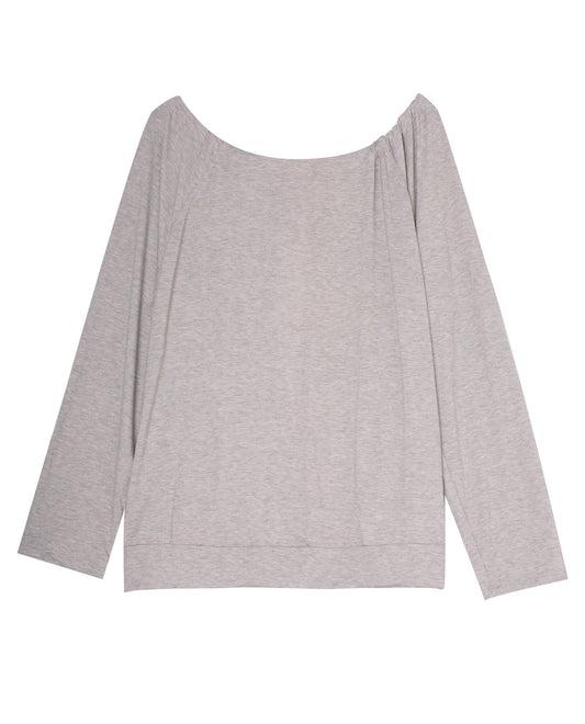 FRONT OF ALWAYS FOR ME ACTIVE OPEN BACK PLUS SIZE YOGA TOP | AFM HEATHER GRAY