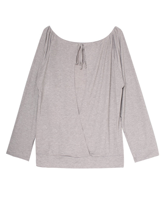 BACK OF ALWAYS FOR ME ACTIVE OPEN BACK PLUS SIZE YOGA TOP | AFM HEATHER GRAY