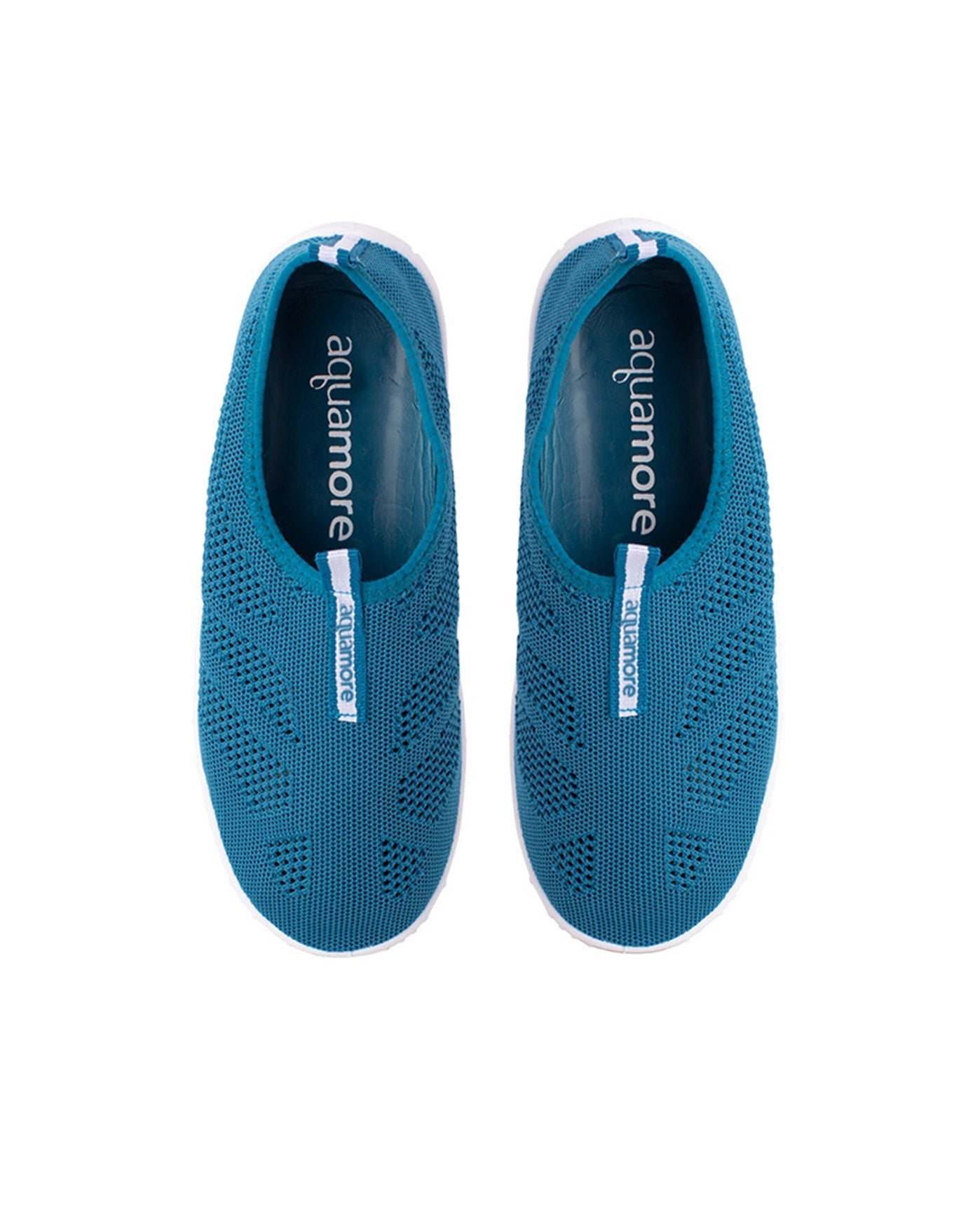 ABOVE VIEW OF CHLORINE RESISTANT AQUAMORE COLOR BLOCK MESH AQUA WALKER WOMEN'S WATER SHOE | 102 AQM DEEP TEAL