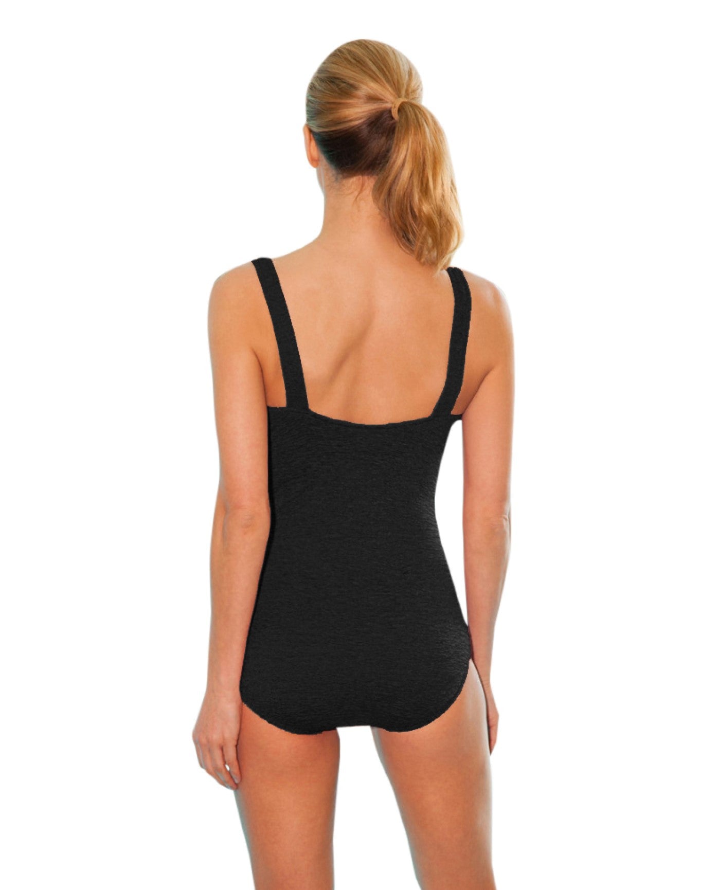 BACK OF CHLORINE RESISTANT KRINKLE TEXTURED POPPY COLOR BLOCK SQUARE NECK ONE PIECE | KRINKLE POPPY