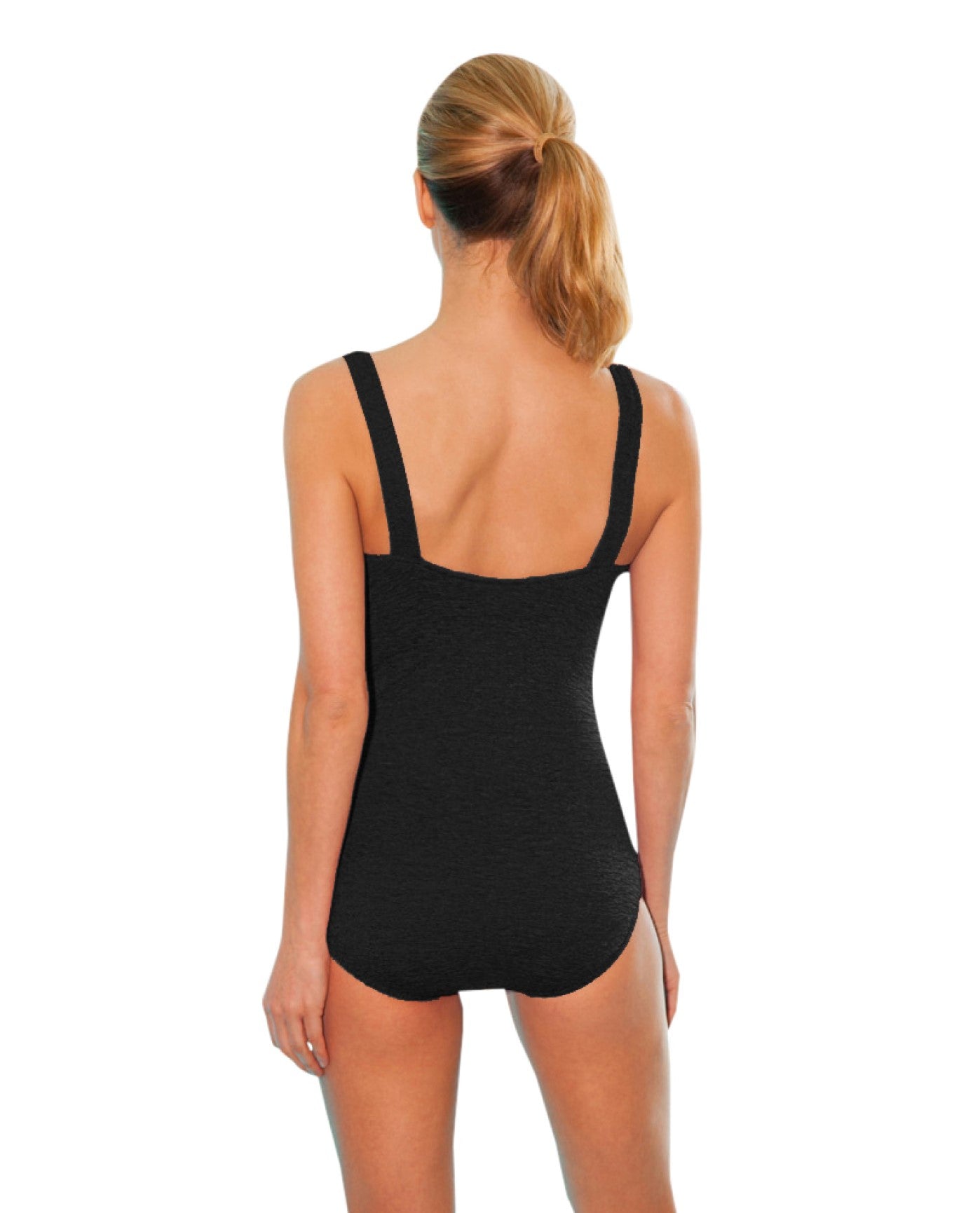 BACK OF CHLORINE RESISTANT KRINKLE TEXTURED MINERAL SOLID SQUARE NECK ONE PIECE | KRINKLE MINERAL