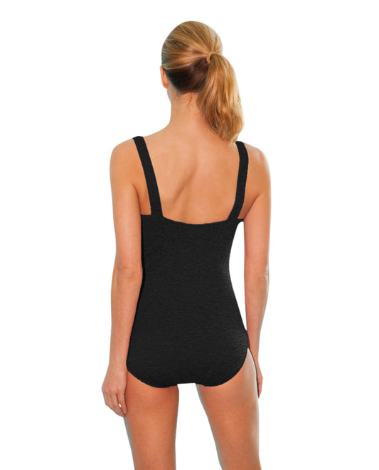 BACK OF CHLORINE RESISTANT KRINKLE TEXTURED MINERAL SOLID SQUARE NECK ONE PIECE | KRINKLE MINERAL