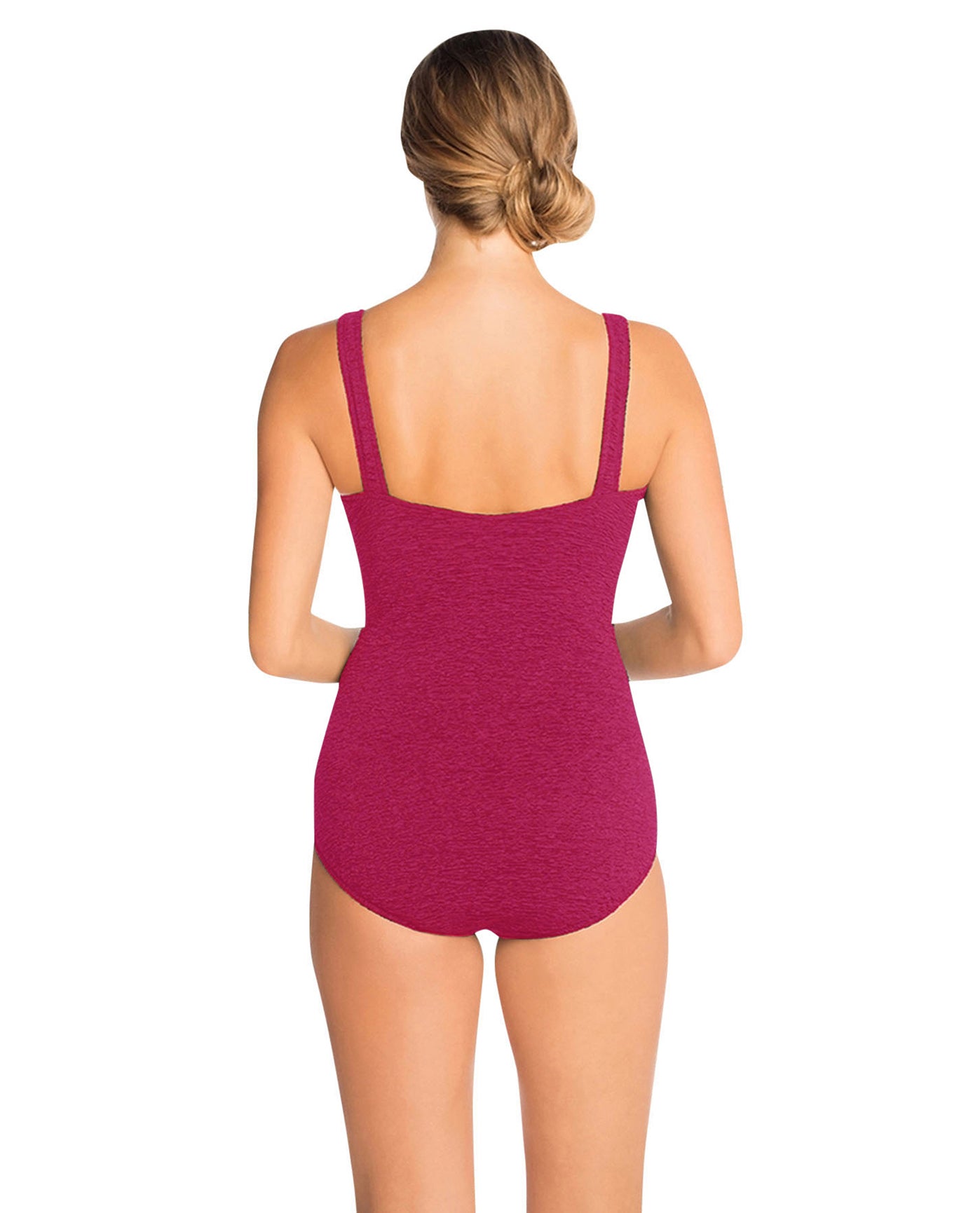 BACK OF CHLORINE RESISTANT KRINKLE TEXTURED POPPY SOLID SQUARE NECK ONE PIECE | KRINKLE POPPY