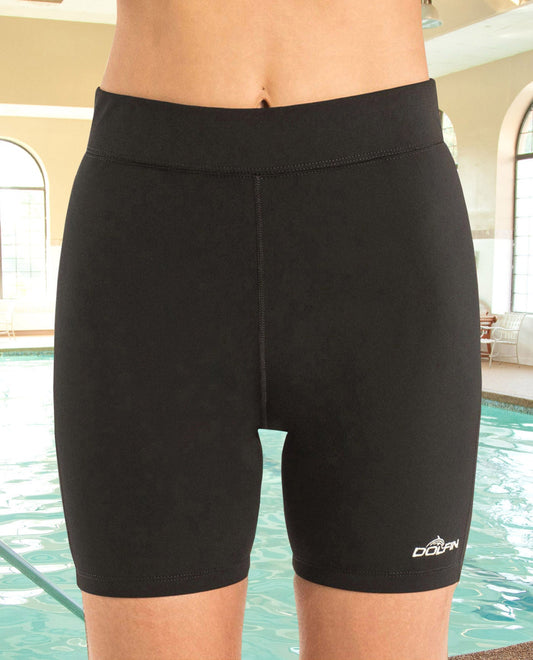 Front View Of CHLORINE RESISTANT DOLFIN SOLID FITTED SWIM SHORT | 790 DOLFIN BLACK