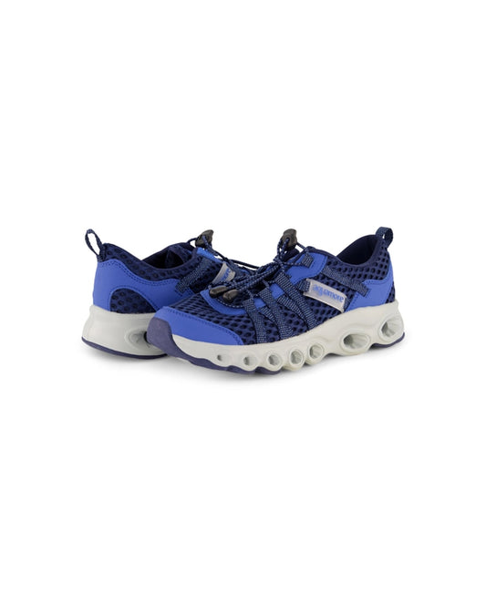 FRONT VIEW OF CHLORINE RESISTANT AQUAMORE COLOR BLOCK AQUACISER WOMEN'S WATER SHOE | 108 AQM INDIGO