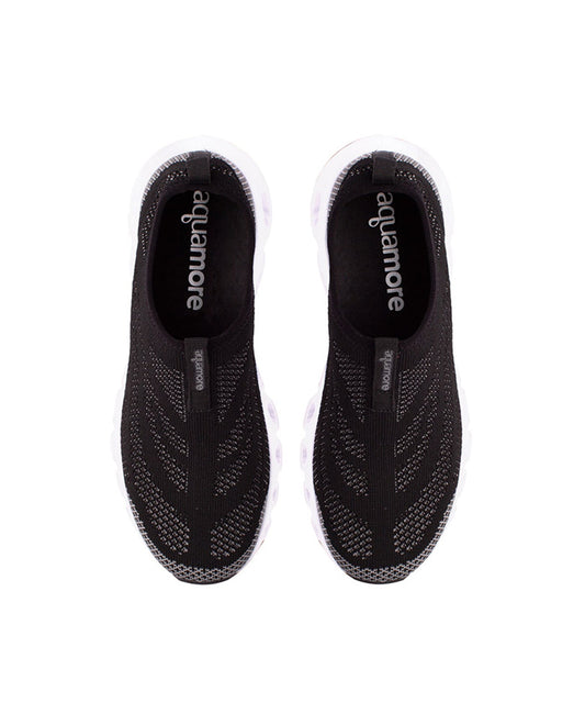 ABOVE VIEW OF CHLORINE RESISTANT AQUAMORE COLOR BLOCK AQUA CRUISER WOMEN'S WATER SHOE | 111 AQM BLACK
