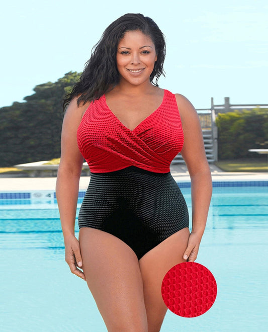 CHLORINE RESISTANT AQUAMORE SOLID TEXTURED SCOOP NECK LONG TORSO ONE PIECE  SWIMSUIT